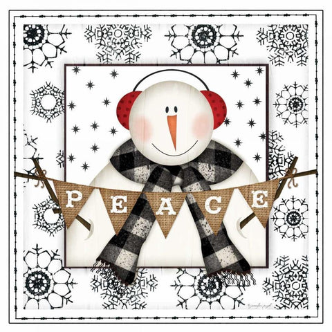 Snowman Snowflake III White Modern Wood Framed Art Print with Double Matting by Pugh, Jennifer