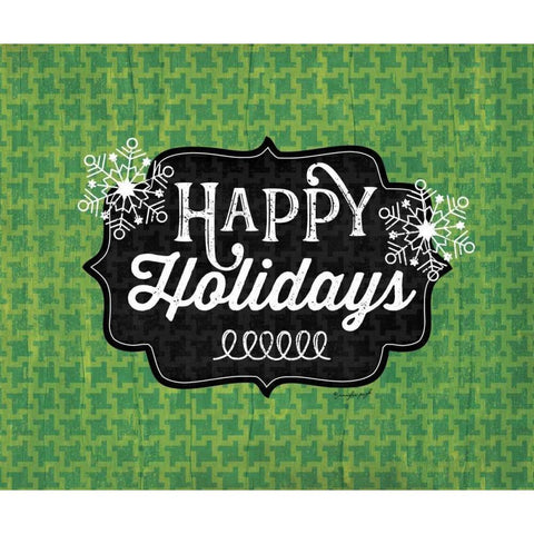 Happy Holidays - Green Gold Ornate Wood Framed Art Print with Double Matting by Pugh, Jennifer