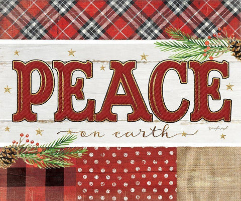 Peace Plaid Black Ornate Wood Framed Art Print with Double Matting by Pugh, Jennifer