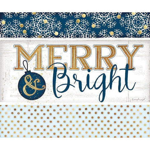 Merry and Bright Blue White Modern Wood Framed Art Print by Pugh, Jennifer