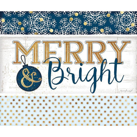 Merry and Bright Blue Black Modern Wood Framed Art Print with Double Matting by Pugh, Jennifer