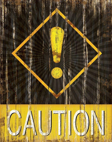 Caution Black Ornate Wood Framed Art Print with Double Matting by Pugh, Jennifer