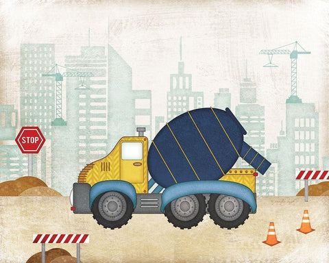 Cement Truck White Modern Wood Framed Art Print with Double Matting by Pugh, Jennifer