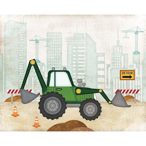 Backhoe White Modern Wood Framed Art Print by Pugh, Jennifer