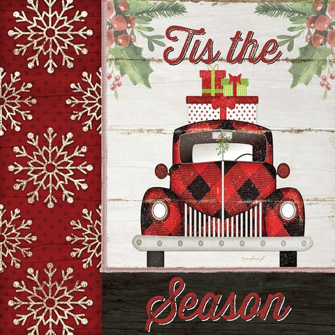 Tis the Season Truck Black Ornate Wood Framed Art Print with Double Matting by Pugh, Jennifer