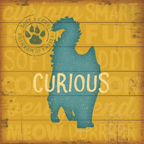 Curious Cat Gold Ornate Wood Framed Art Print with Double Matting by Pugh, Jennifer