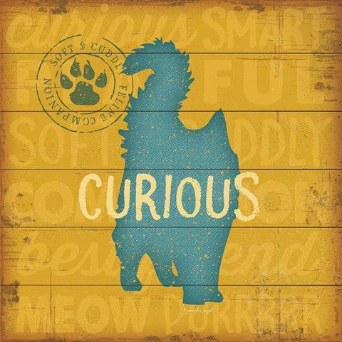 Curious Cat Black Modern Wood Framed Art Print with Double Matting by Pugh, Jennifer