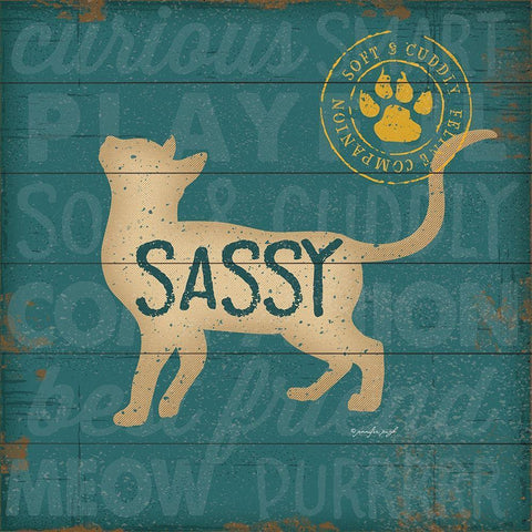 Sassy Cat White Modern Wood Framed Art Print with Double Matting by Pugh, Jennifer