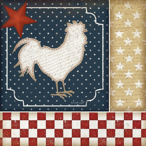 Red White and Blue Rooster I Gold Ornate Wood Framed Art Print with Double Matting by Pugh, Jennifer