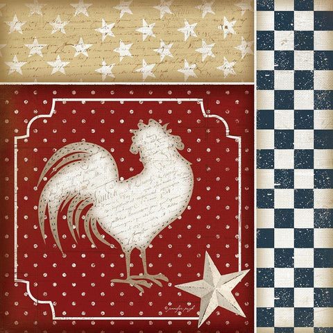 Red White and Blue Rooster IV White Modern Wood Framed Art Print with Double Matting by Pugh, Jennifer