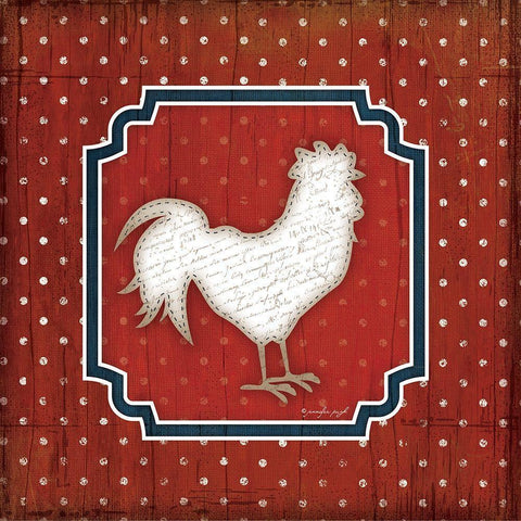 Red White and Blue Rooster IX White Modern Wood Framed Art Print with Double Matting by Pugh, Jennifer