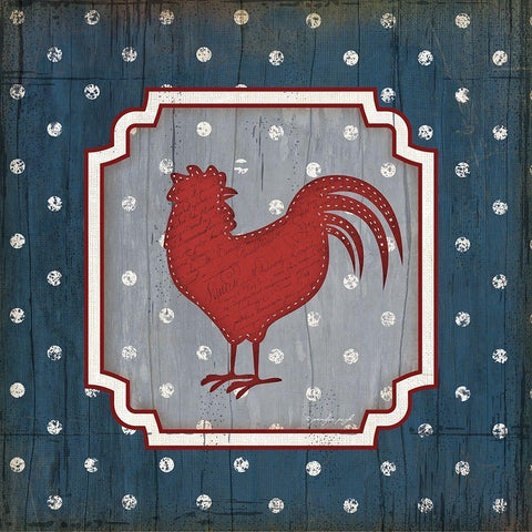 Red White and Blue Rooster X Gold Ornate Wood Framed Art Print with Double Matting by Pugh, Jennifer