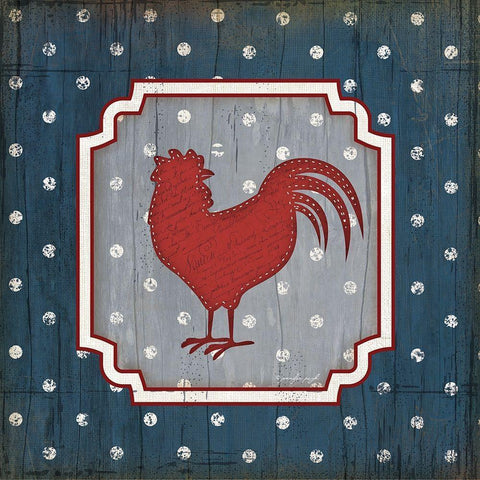 Red White and Blue Rooster X Black Ornate Wood Framed Art Print with Double Matting by Pugh, Jennifer