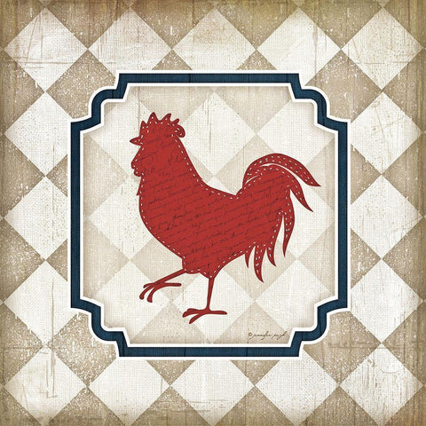 Red White and Blue Rooster XI Black Ornate Wood Framed Art Print with Double Matting by Pugh, Jennifer