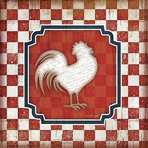 Red White and Blue Rooster XII White Modern Wood Framed Art Print with Double Matting by Pugh, Jennifer