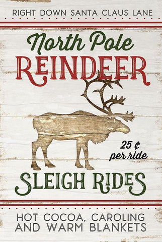 Vintage Reindeer Rides White Modern Wood Framed Art Print with Double Matting by Pugh, Jennifer