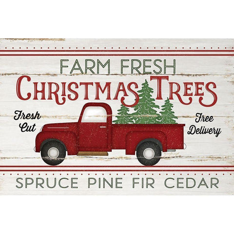 Vintage Truck Farm Christmas Trees Gold Ornate Wood Framed Art Print with Double Matting by Pugh, Jennifer