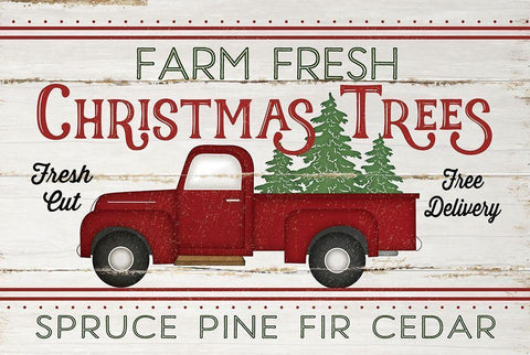 Vintage Truck Farm Christmas Trees White Modern Wood Framed Art Print with Double Matting by Pugh, Jennifer