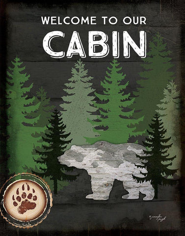 Welcome to Our Cabin Black Ornate Wood Framed Art Print with Double Matting by Pugh, Jennifer