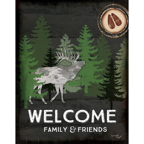 Welcome Family and Friends Black Modern Wood Framed Art Print by Pugh, Jennifer