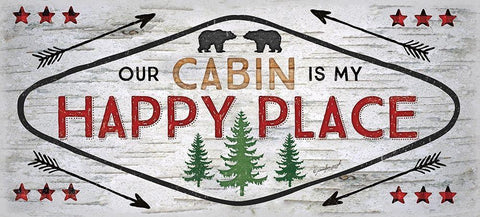 Our Cabin is My Happy Place Black Ornate Wood Framed Art Print with Double Matting by Pugh, Jennifer