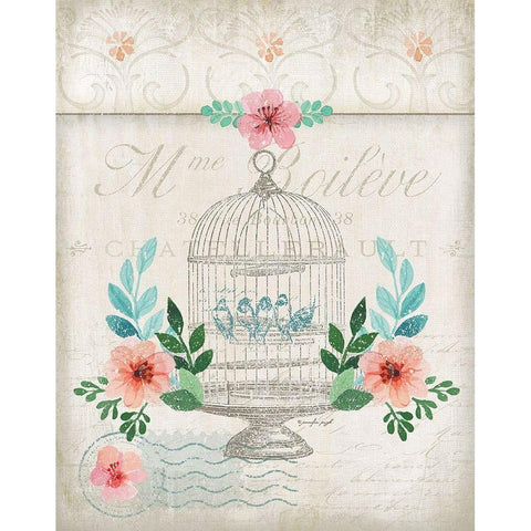 French Spring Birdcage Gold Ornate Wood Framed Art Print with Double Matting by Pugh, Jennifer