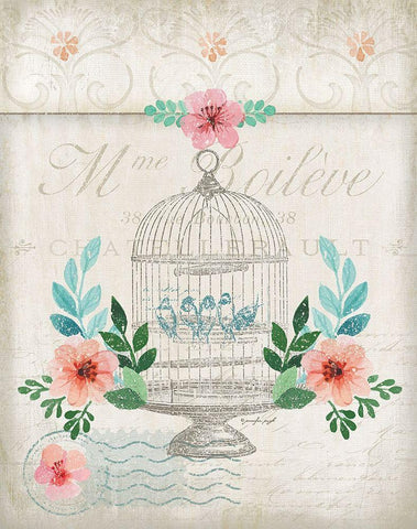 French Spring Birdcage White Modern Wood Framed Art Print with Double Matting by Pugh, Jennifer