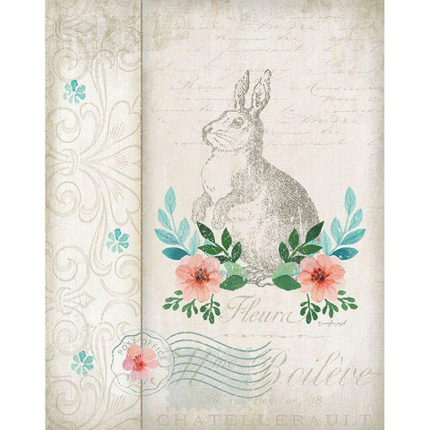 French Spring Rabbit White Modern Wood Framed Art Print by Pugh, Jennifer