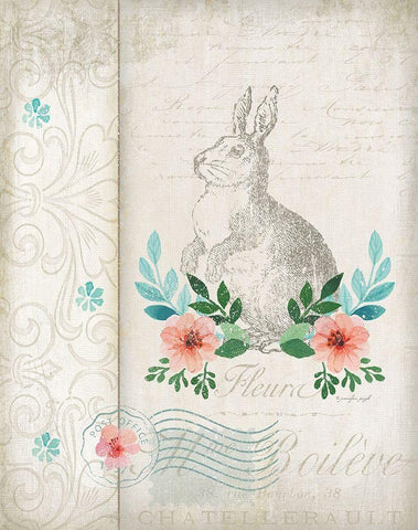 French Spring Rabbit Black Ornate Wood Framed Art Print with Double Matting by Pugh, Jennifer