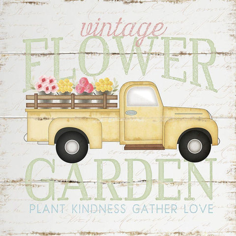 Vintage Flower Garden Truck White Modern Wood Framed Art Print by Pugh, Jennifer