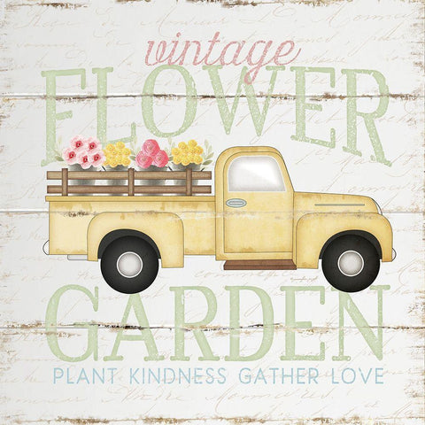 Vintage Flower Garden Truck White Modern Wood Framed Art Print with Double Matting by Pugh, Jennifer