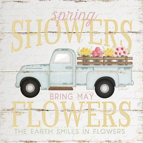 Spring Showers Truck White Modern Wood Framed Art Print by Pugh, Jennifer
