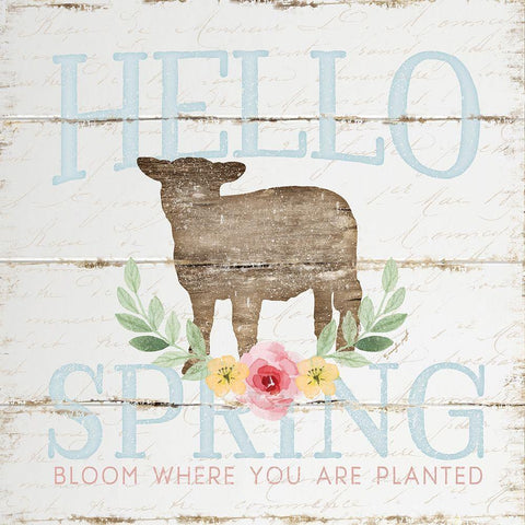 Hello Spring White Modern Wood Framed Art Print with Double Matting by Pugh, Jennifer