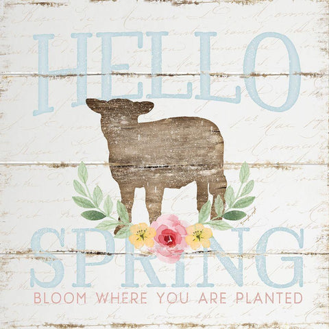 Hello Spring Black Modern Wood Framed Art Print by Pugh, Jennifer