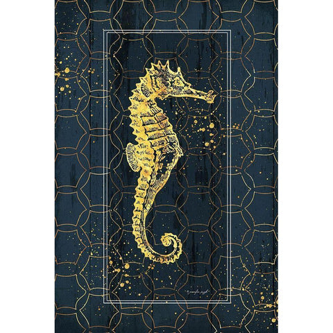 Gold Seahorse Black Modern Wood Framed Art Print with Double Matting by Pugh, Jennifer