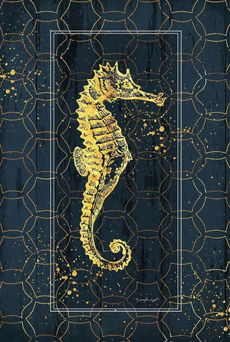 Gold Seahorse Black Ornate Wood Framed Art Print with Double Matting by Pugh, Jennifer