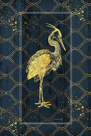 Gold Bird Black Ornate Wood Framed Art Print with Double Matting by Pugh, Jennifer