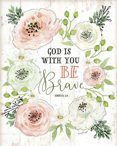 God is With You, Be Brave Black Ornate Wood Framed Art Print with Double Matting by Pugh, Jennifer