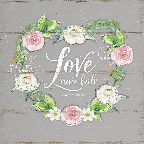 Love Wreath - Gray White Modern Wood Framed Art Print by Pugh, Jennifer