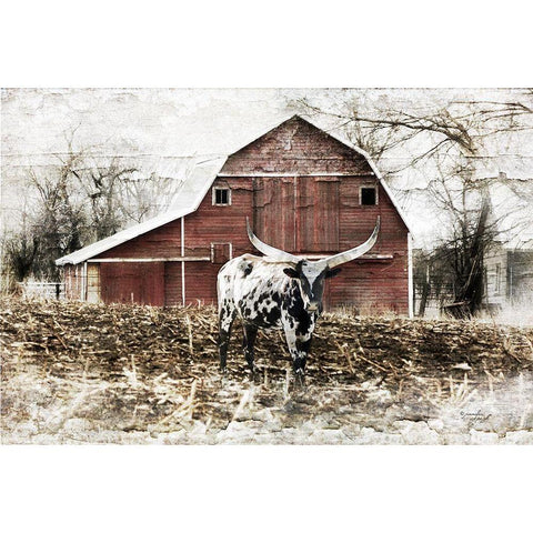 Longhorn White Modern Wood Framed Art Print by Pugh, Jennifer