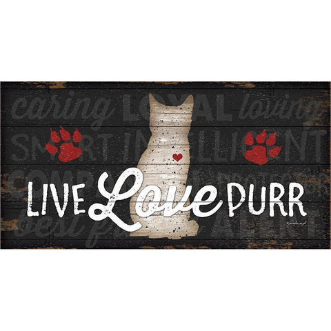 Live Love Purr Black Modern Wood Framed Art Print with Double Matting by Pugh, Jennifer