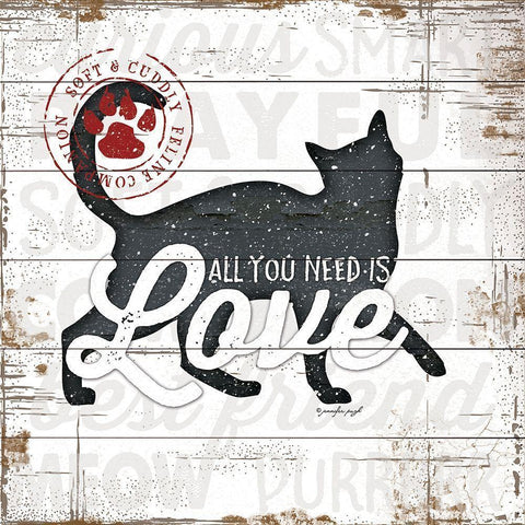 All You Need is Love - Cat Black Modern Wood Framed Art Print with Double Matting by Pugh, Jennifer