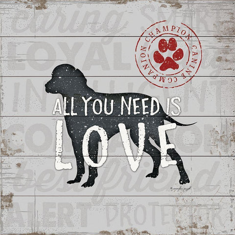 All You Need is Love - Dog White Modern Wood Framed Art Print with Double Matting by Pugh, Jennifer