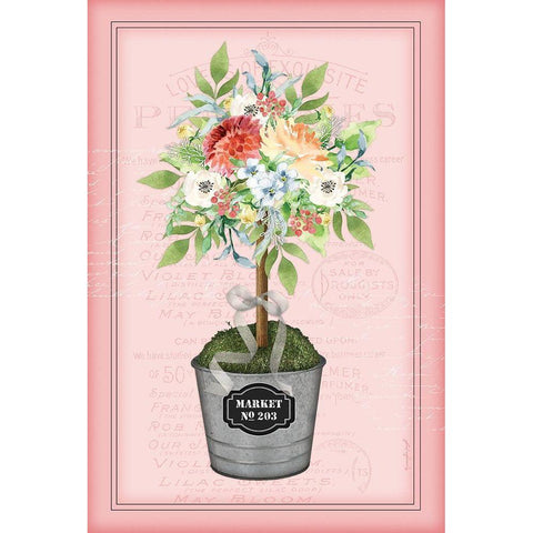 Floral Topiary - Pink Black Modern Wood Framed Art Print with Double Matting by Pugh, Jennifer