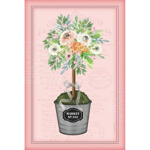 Floral Topiary II - Pink Black Modern Wood Framed Art Print with Double Matting by Pugh, Jennifer