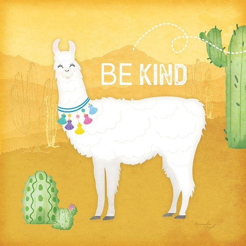 Be Kind Llama White Modern Wood Framed Art Print by Pugh, Jennifer