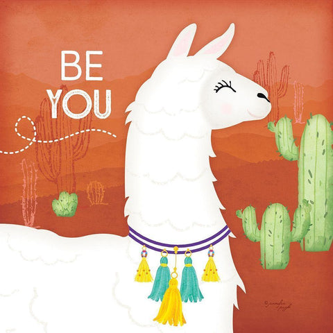 Be You Llama Gold Ornate Wood Framed Art Print with Double Matting by Pugh, Jennifer