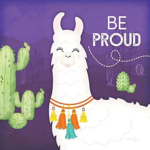 Be Proud Llama White Modern Wood Framed Art Print with Double Matting by Pugh, Jennifer