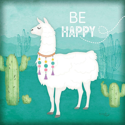 Be Happy Llama Black Ornate Wood Framed Art Print with Double Matting by Pugh, Jennifer