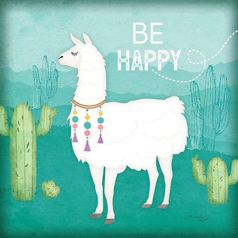 Be Happy Llama Gold Ornate Wood Framed Art Print with Double Matting by Pugh, Jennifer